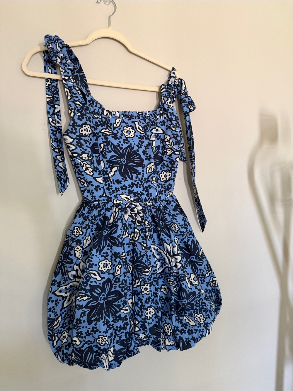 Blue Floral Tie-Shoulder Mini Dress